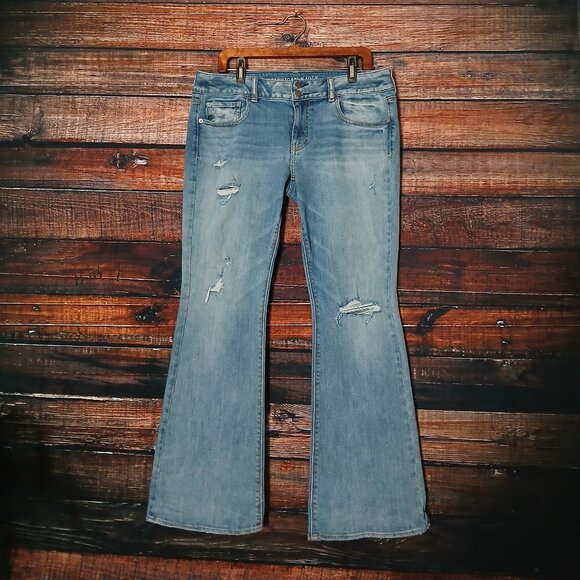 American Eagle Jeans Size 14 Artist Stretch Flare Leg Low Rise Distressed 2013 - Picture 2 of 10